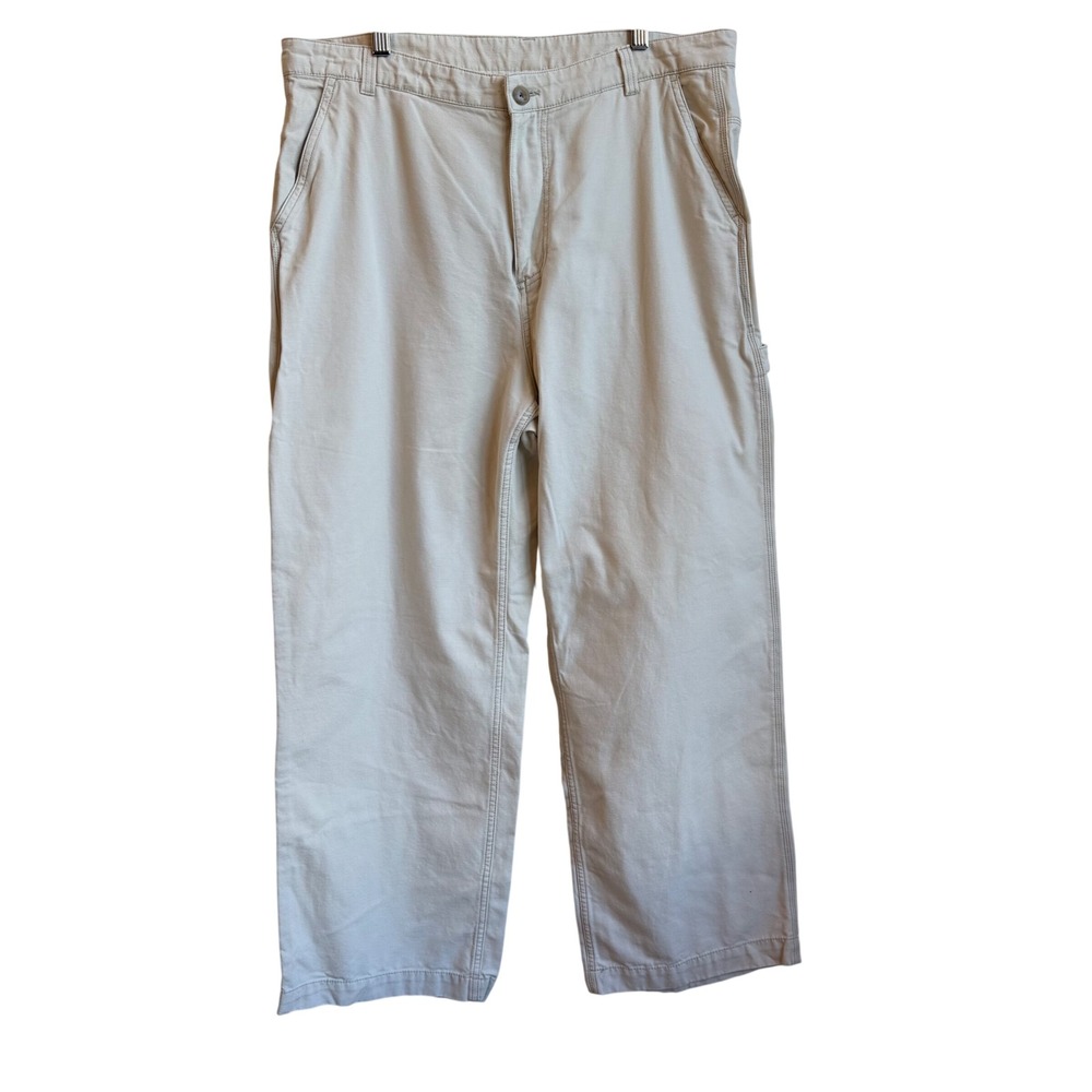 Gap Carpenter Pant Women 16 Cream White Cotton Canvas High Rise Wide Leg Utility
